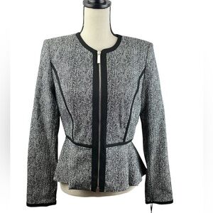 NWT DKNY Peplum Suit Blazer Jacket Women SZ 6 Black/White Full Zip